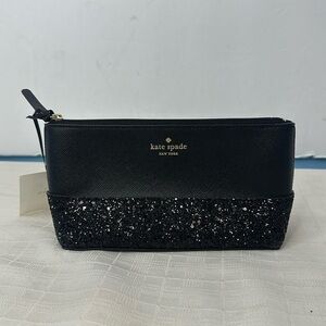 KATE SPADE New York Greta Court Glitter Cosmetic Bag BLACK NEW